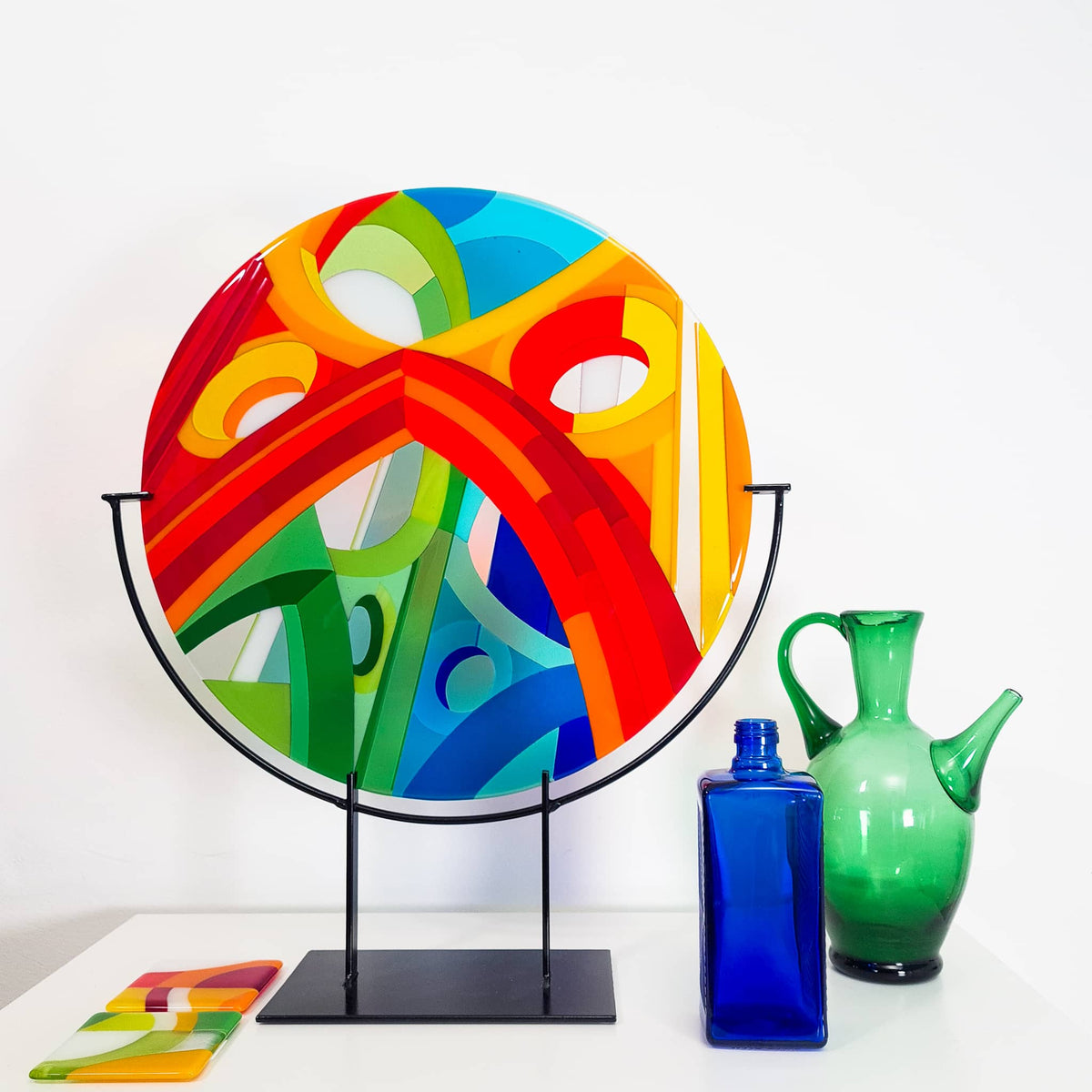 Wells Large round fused glass art sculpture Glass Art by Linda