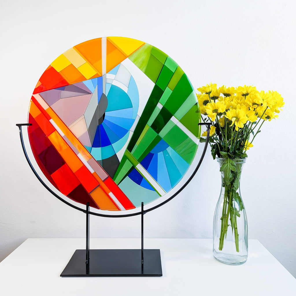Hard Edge fused glass art available now. Original contemporary glass art ready to own.