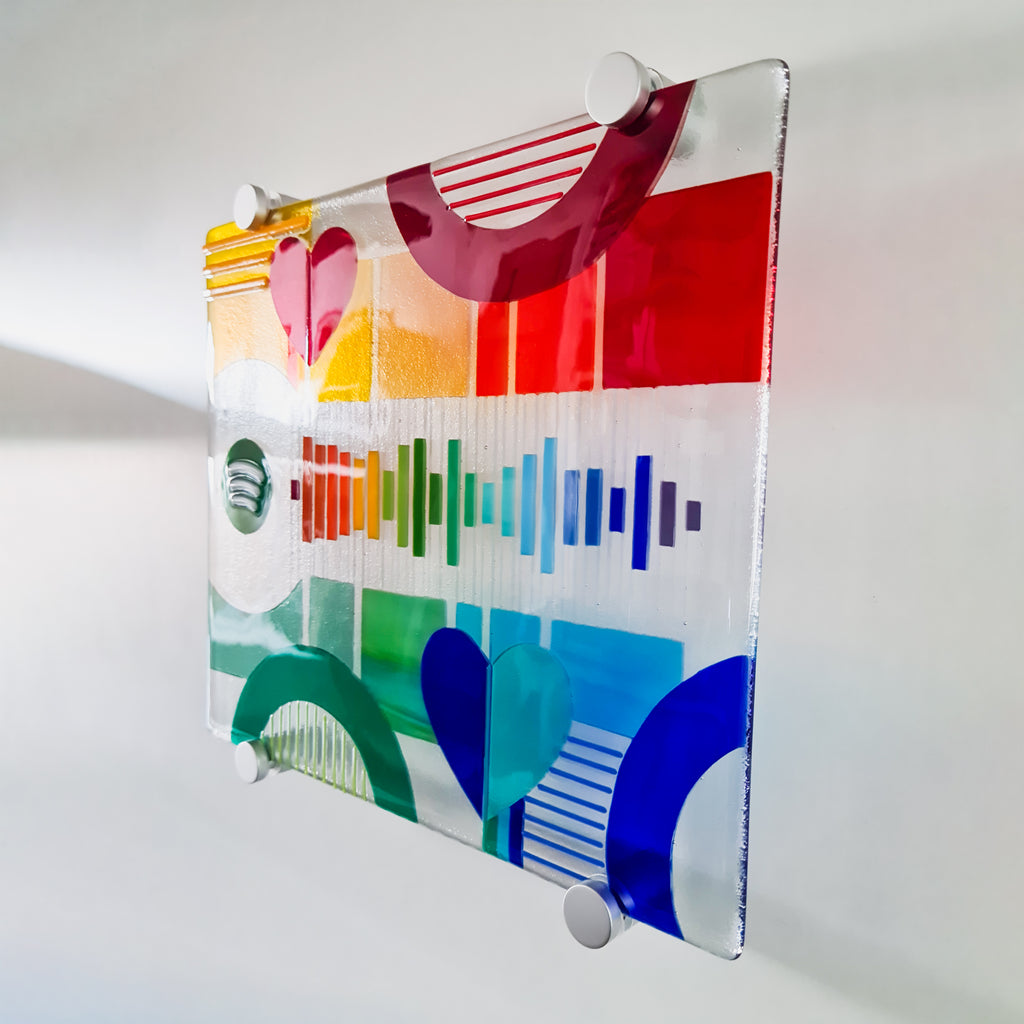 Spotify music code glass wall art in handmade fused glass, a unique waveform glass panel