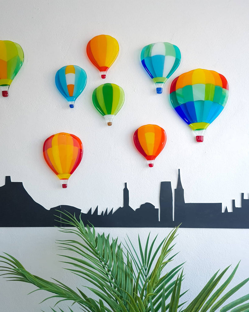 'Bristol Balloons' fused glass art 12 piece montage set