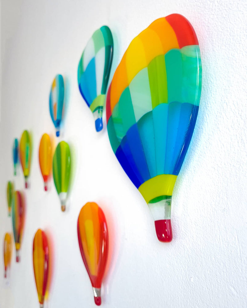 'Bristol Balloons' fused glass art 12 piece montage set