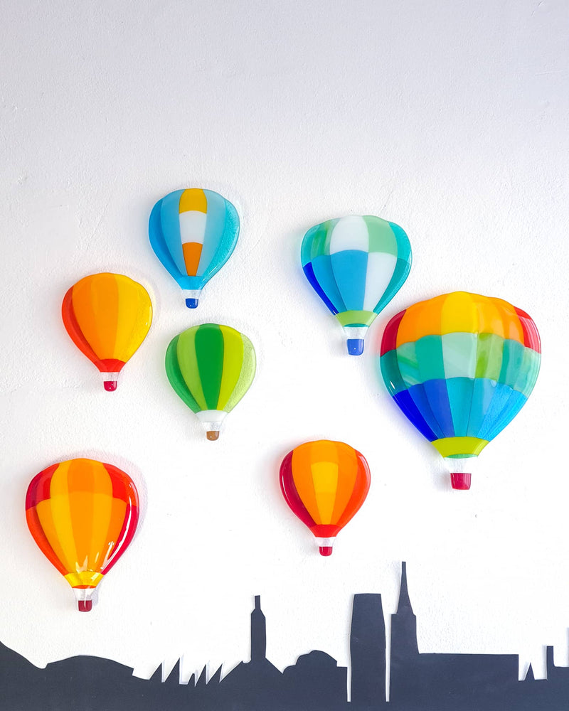 'Bristol Balloons' fused glass art 12 piece montage set