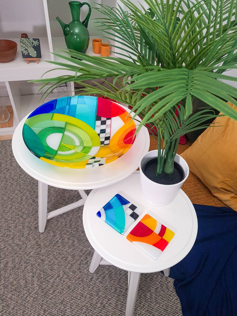 'Chequer' fused glass bowl
