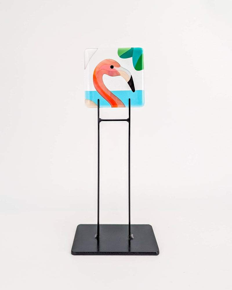 Completed commissioned Flamingo Miniature displayed on its custom metal stand