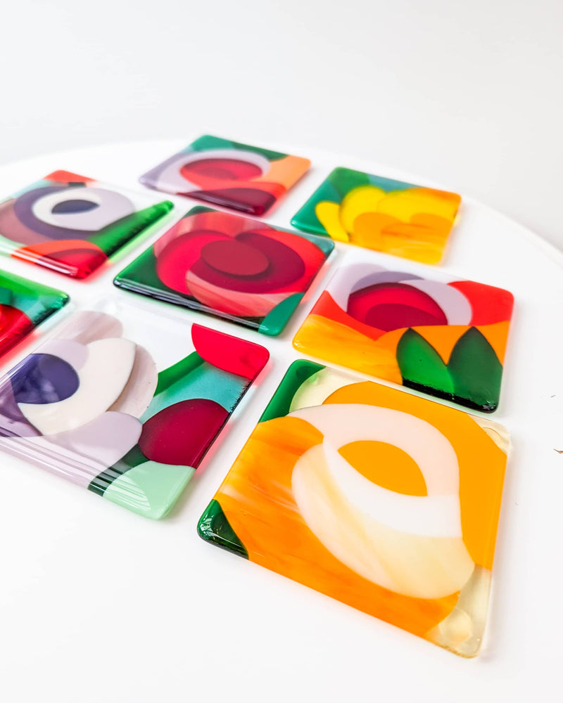 Set of commissioned contemporary Floral glass Miniatures by Linda Rossiter inspired by her larger Floral roundel