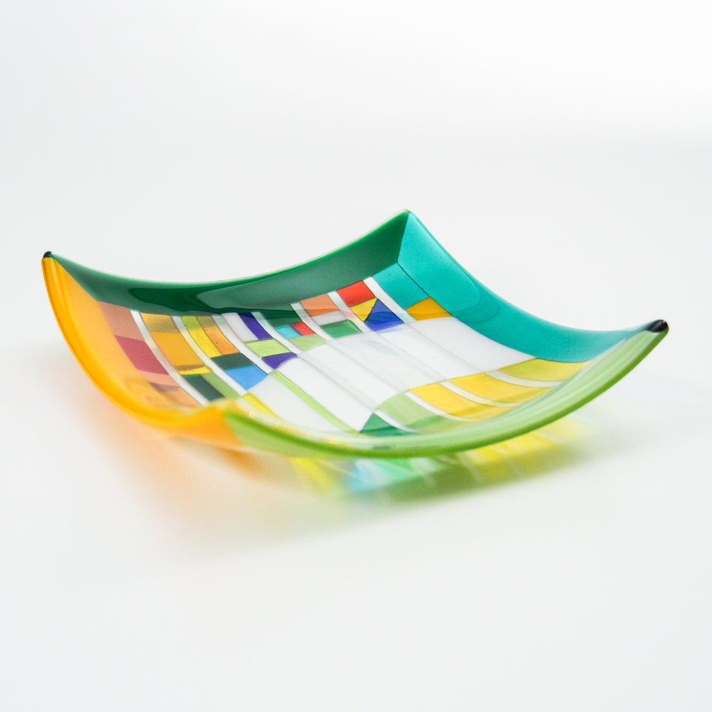 Piano notes geometric fused glass table bowl