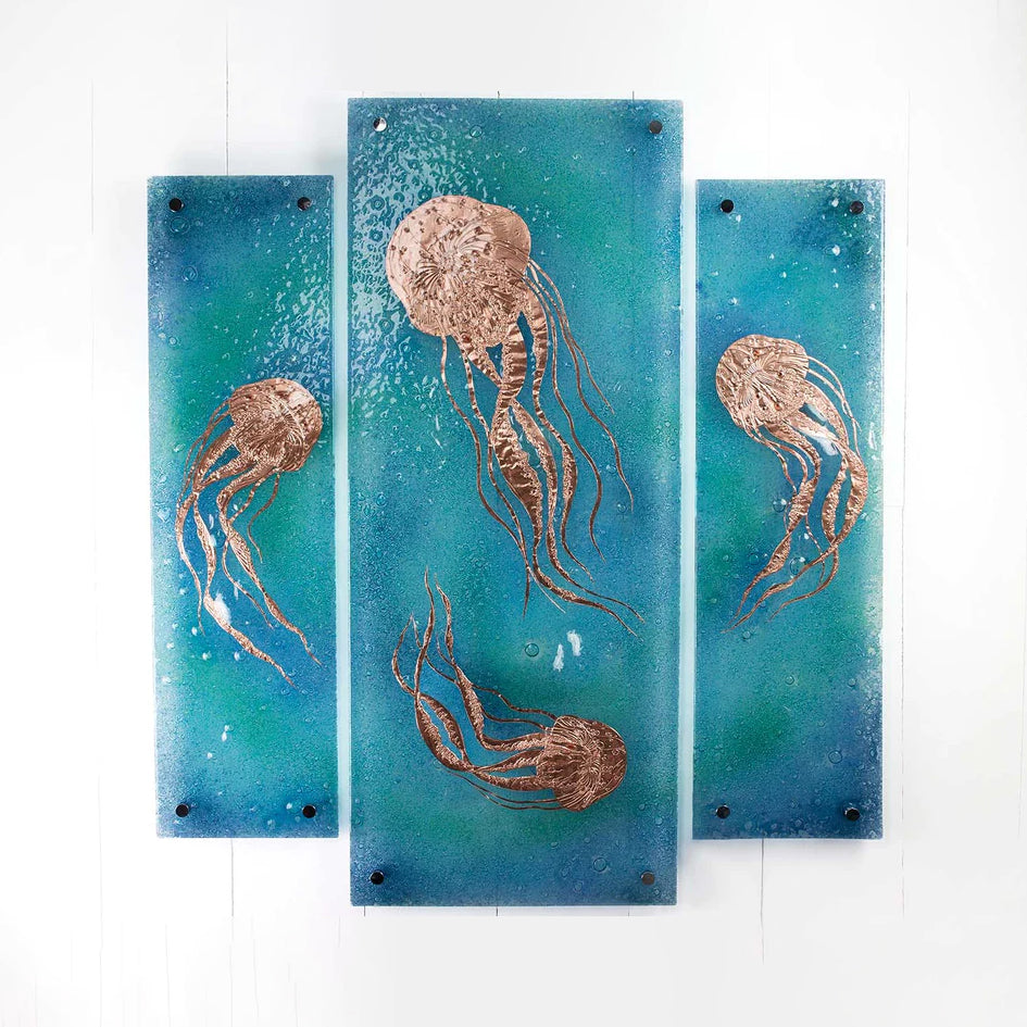 Jo Downs - Artisan intricate jellyfish extra large triptych