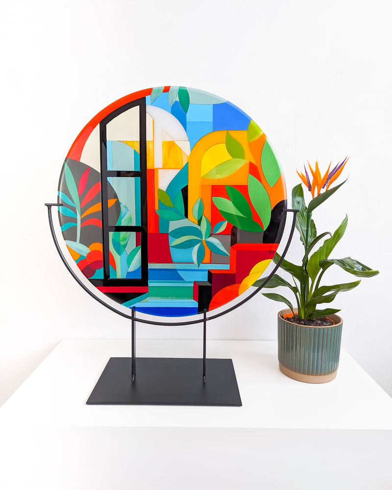 'Orangerie' fused glass art roundel
