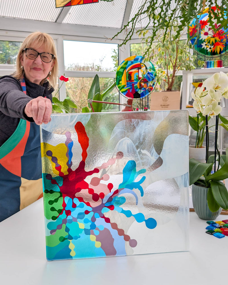 'Orchid Bloom' fused glass art 