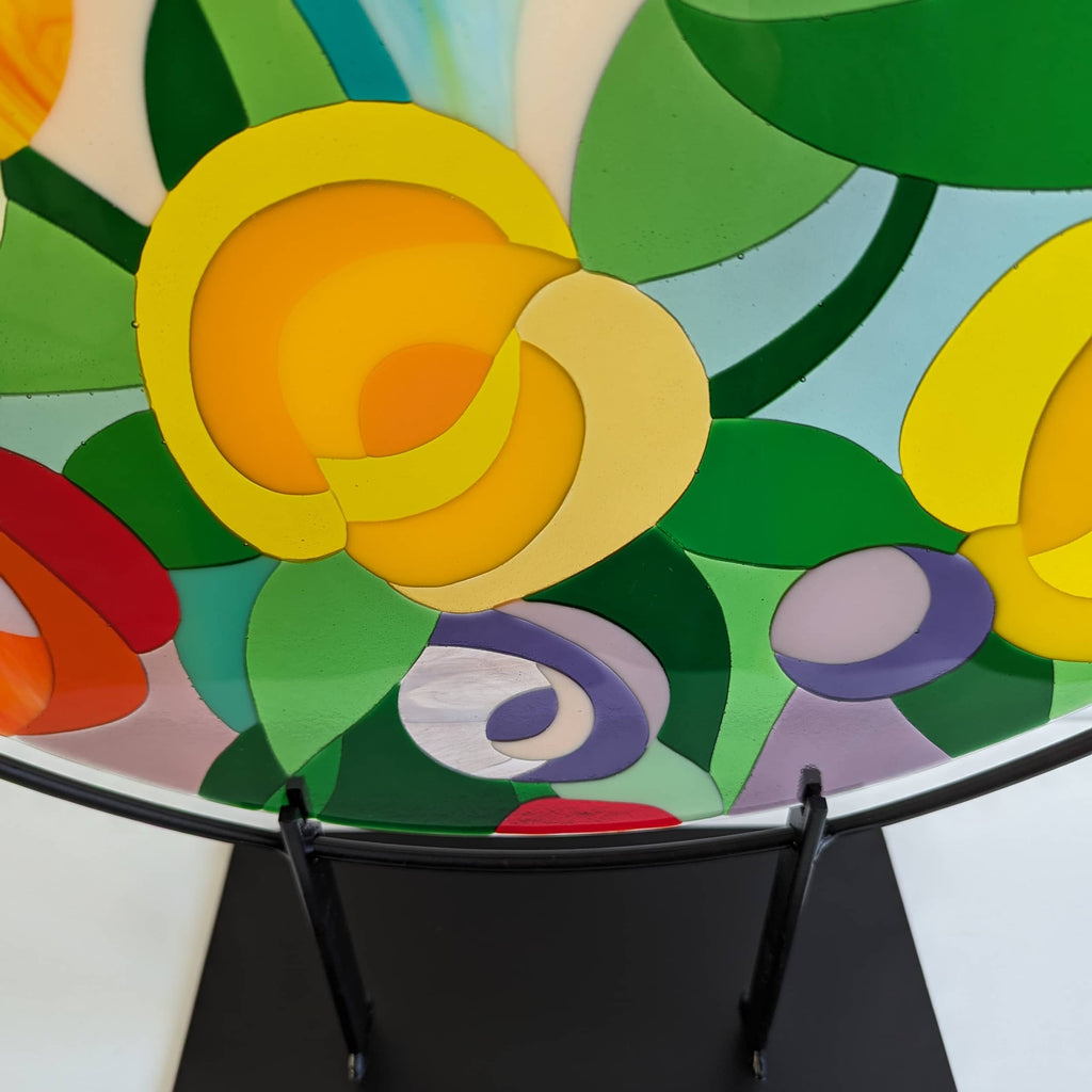 Floral fused glass roundel