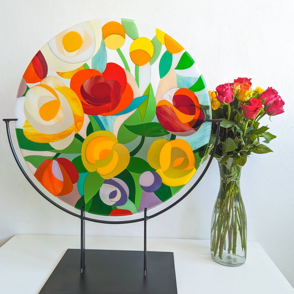 Floral fused glass roundel