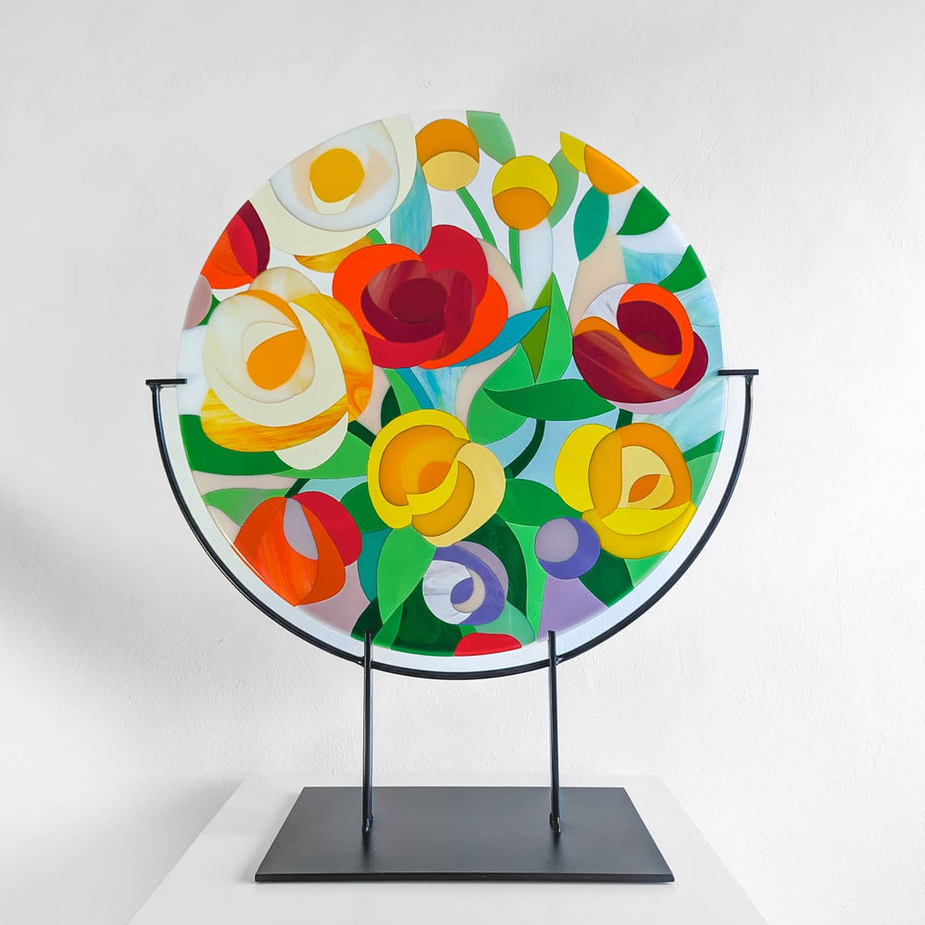 Floral roundel by Glass Art by Linda