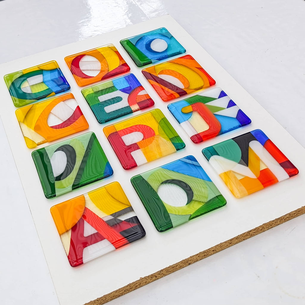 Alphabet miniatures - art glass for tables - unique fused glass letters