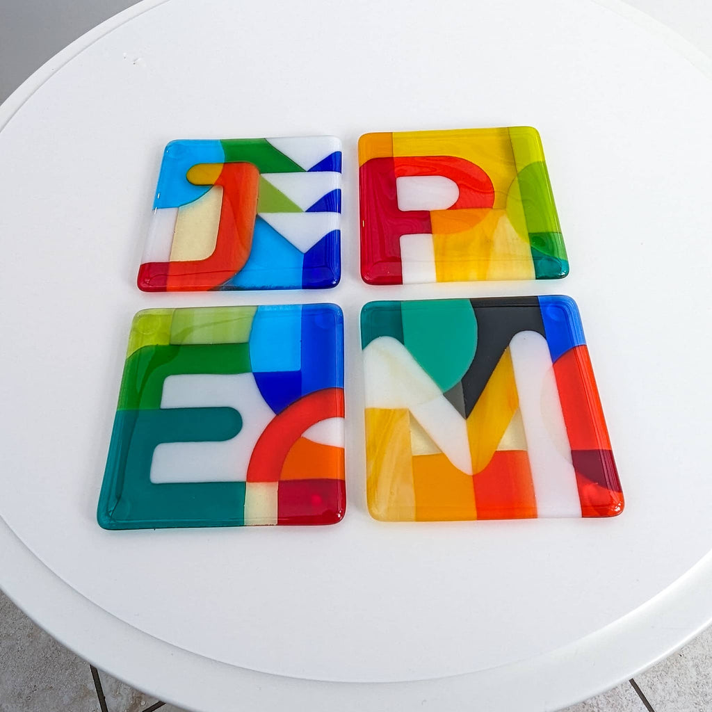 Alphabet miniatures - art glass for tables - unique fused glass letters
