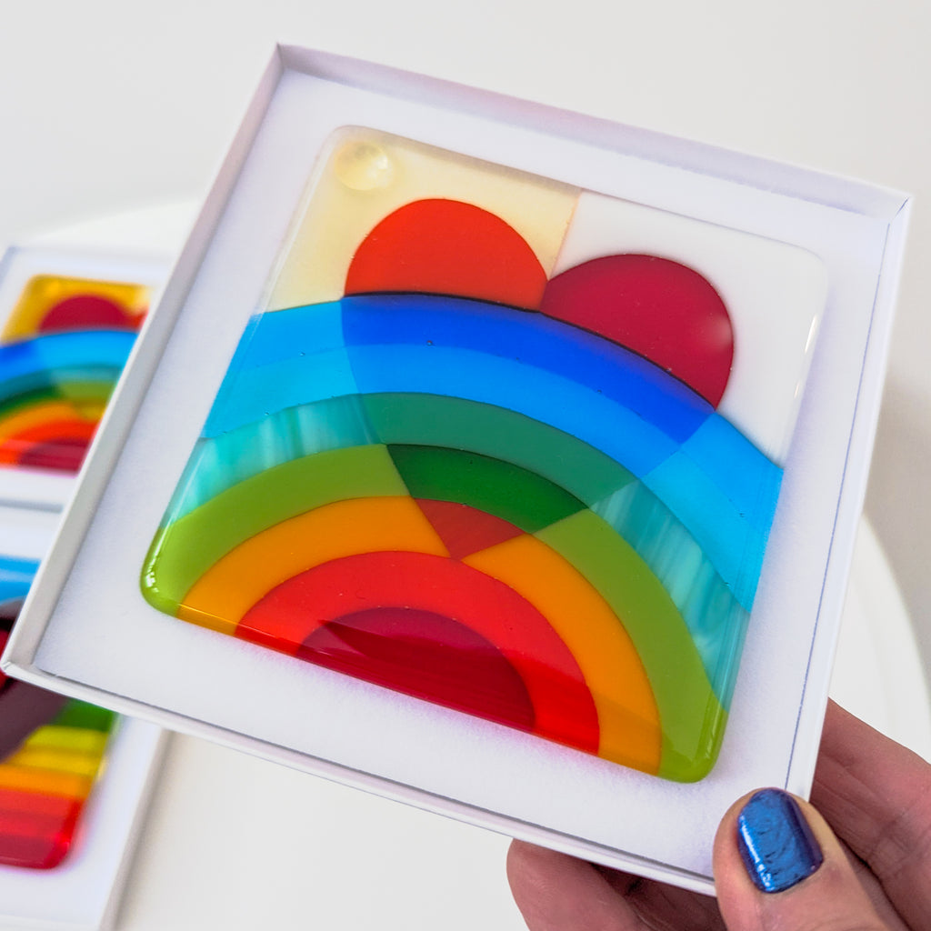 Valentine heart fused glass art miniatures