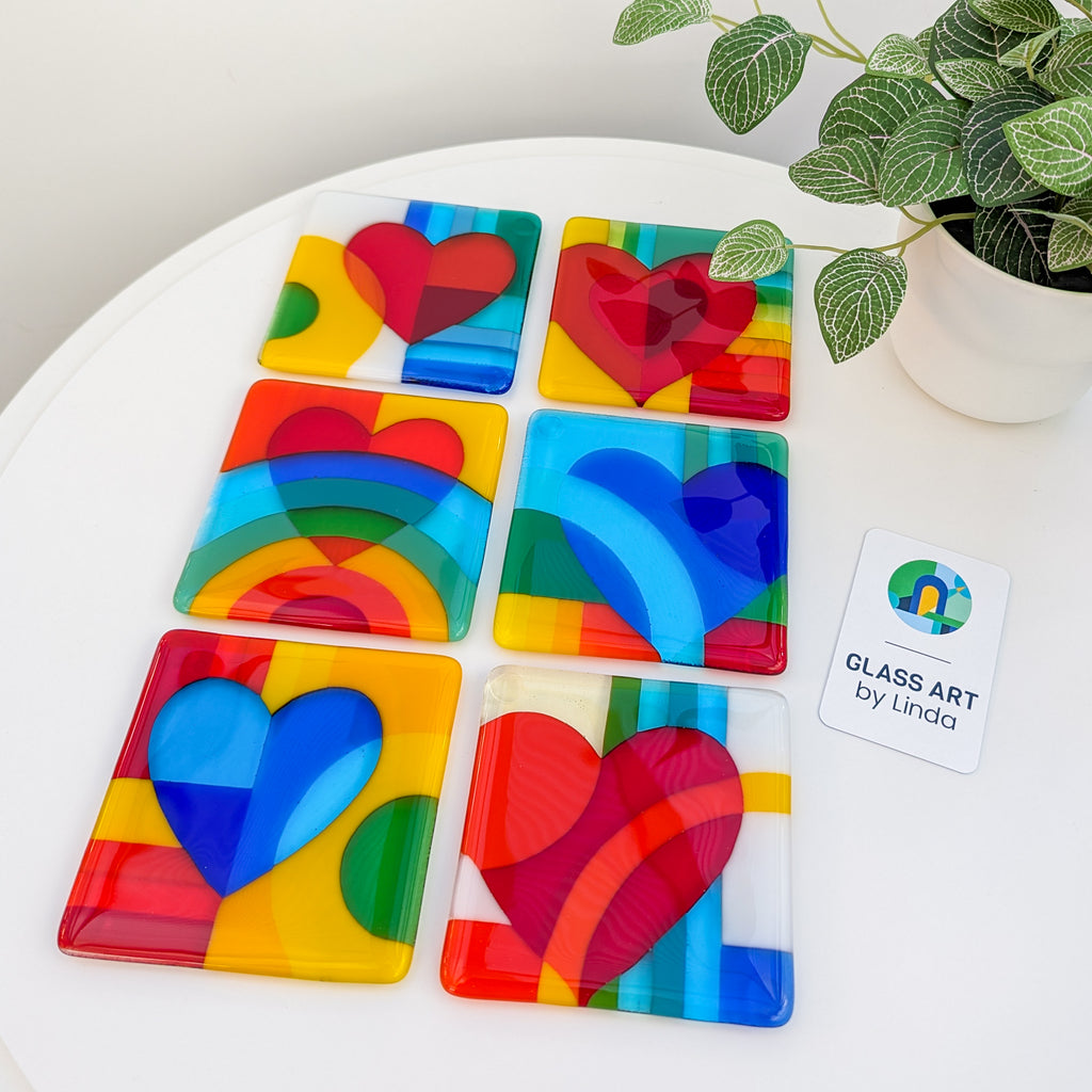 Valentine heart fused glass art miniatures