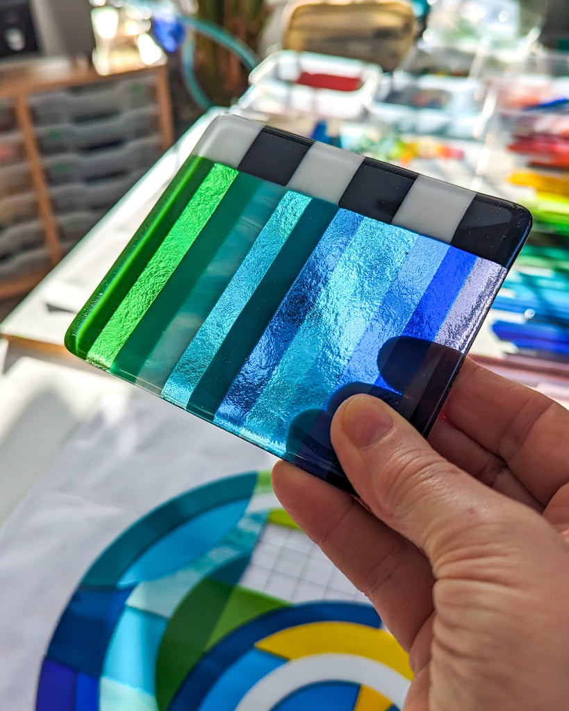 Fused glass art test tile