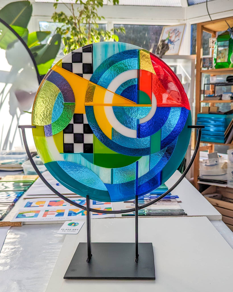 Chequer: Reimagined Fused glass artwork in the Hard Edge style by Glass Art by Linda