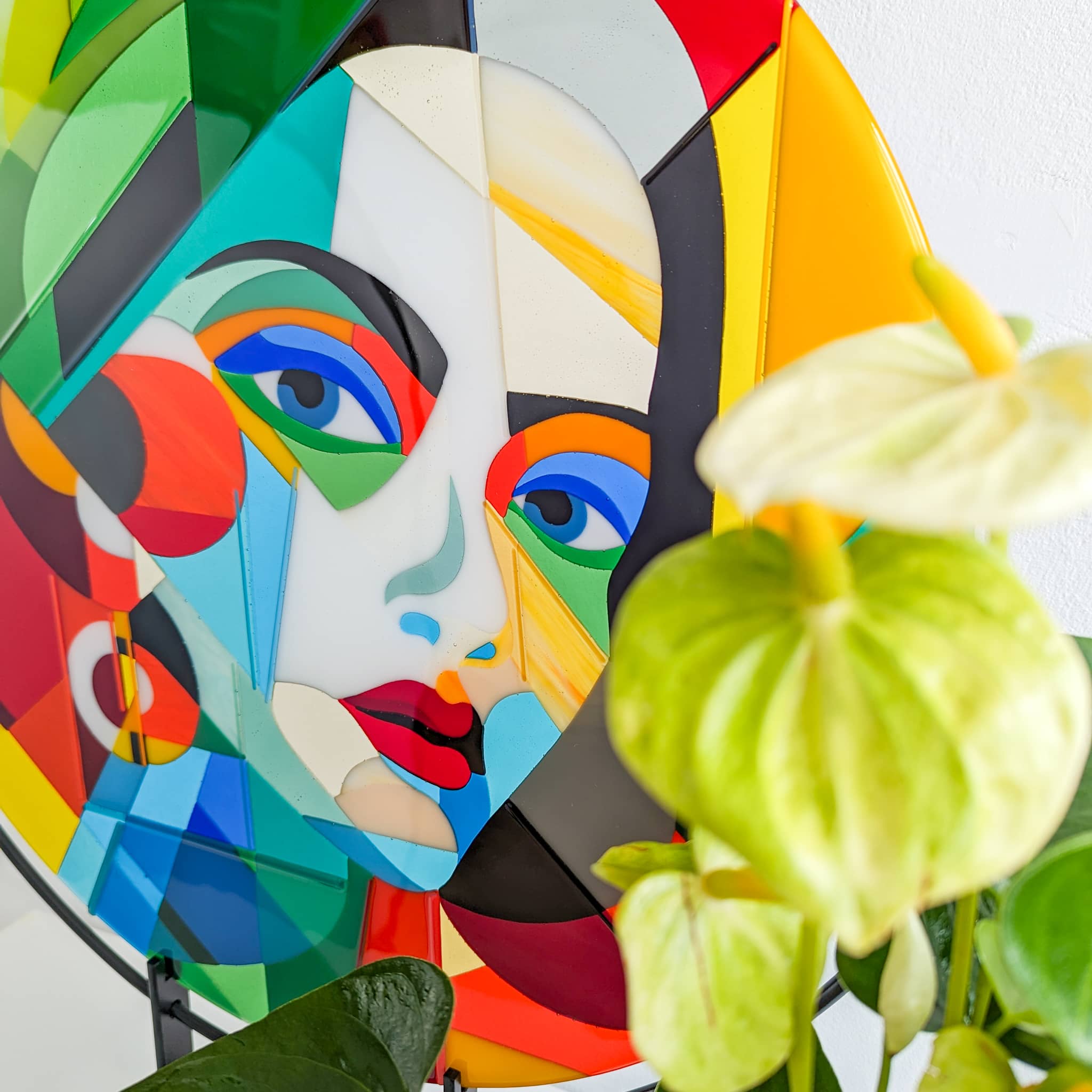 Gaze: Large round fused glass art roundel – Glass Art by Linda