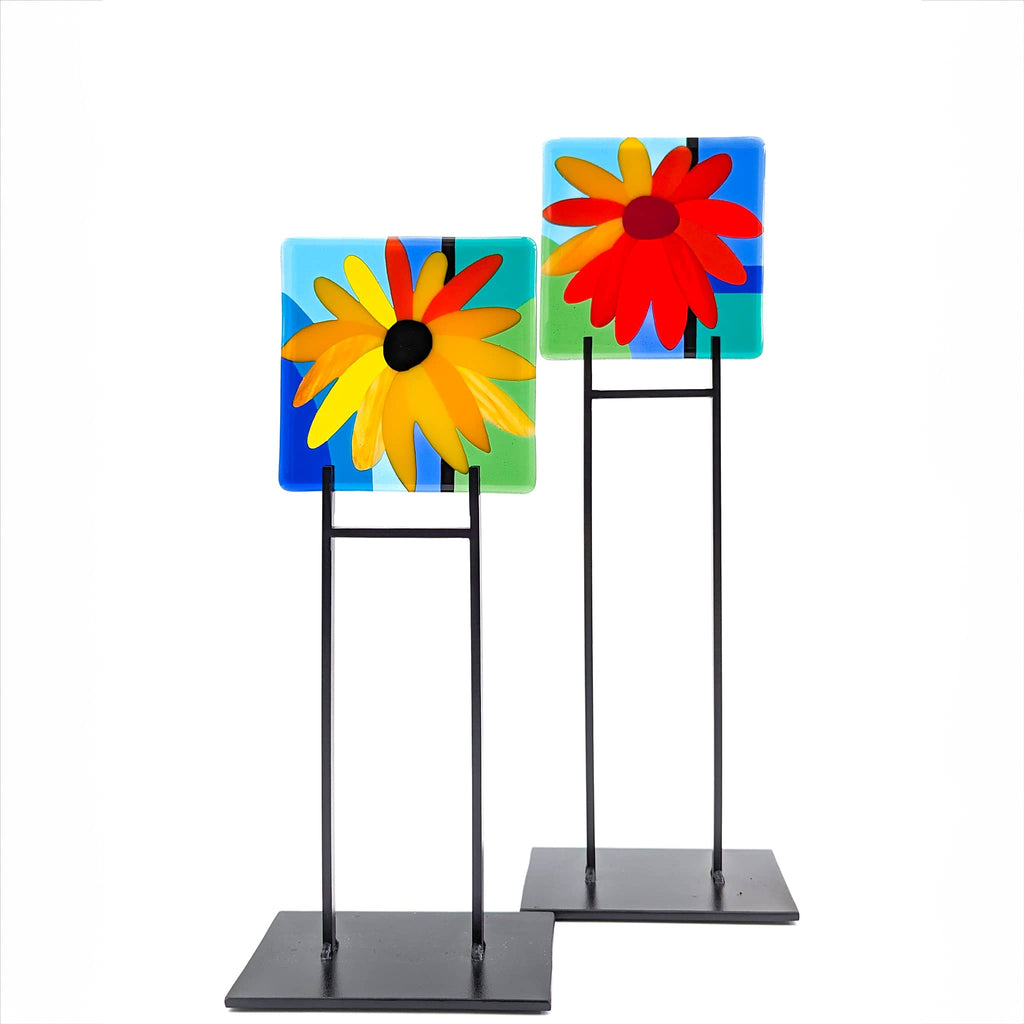 Fused glass art Miniatures on blacksmith-made custom stands