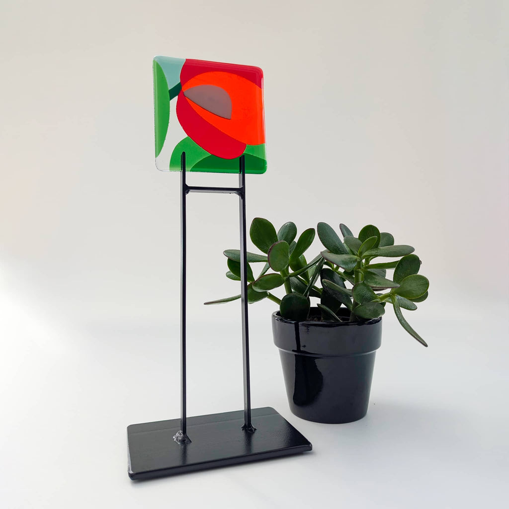 One of a set of 4 fused art glass Miniatures in a floral theme