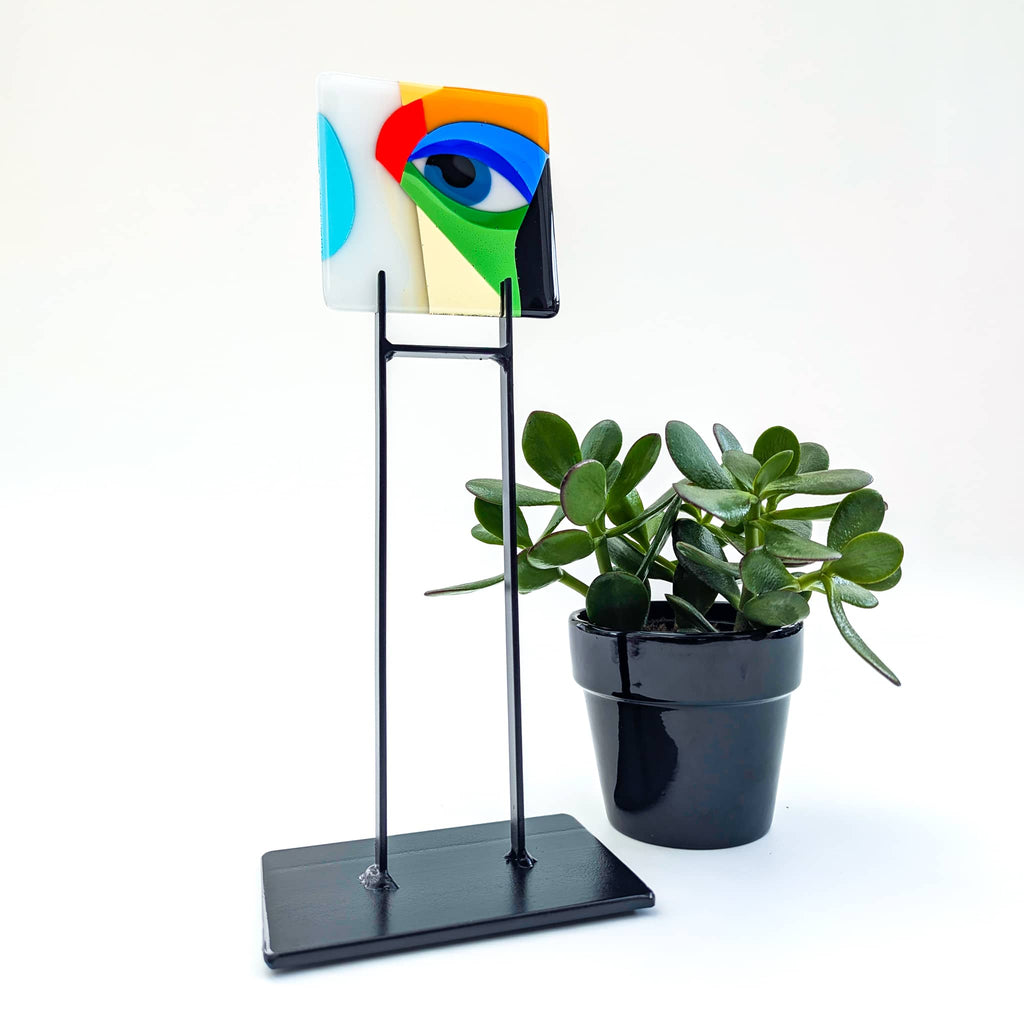 Gaze art glass Miniature on steel stand
