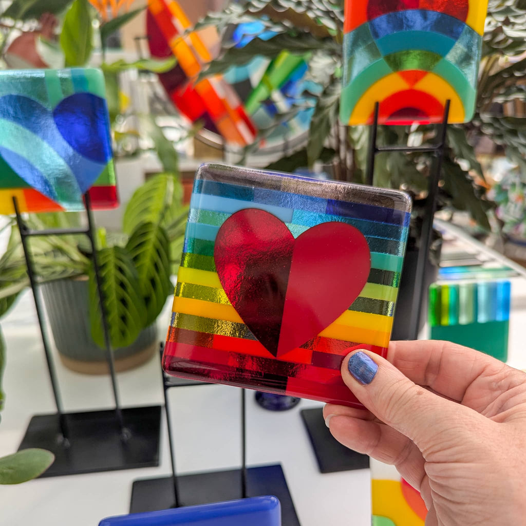 Valentine heart fused glass art miniatures