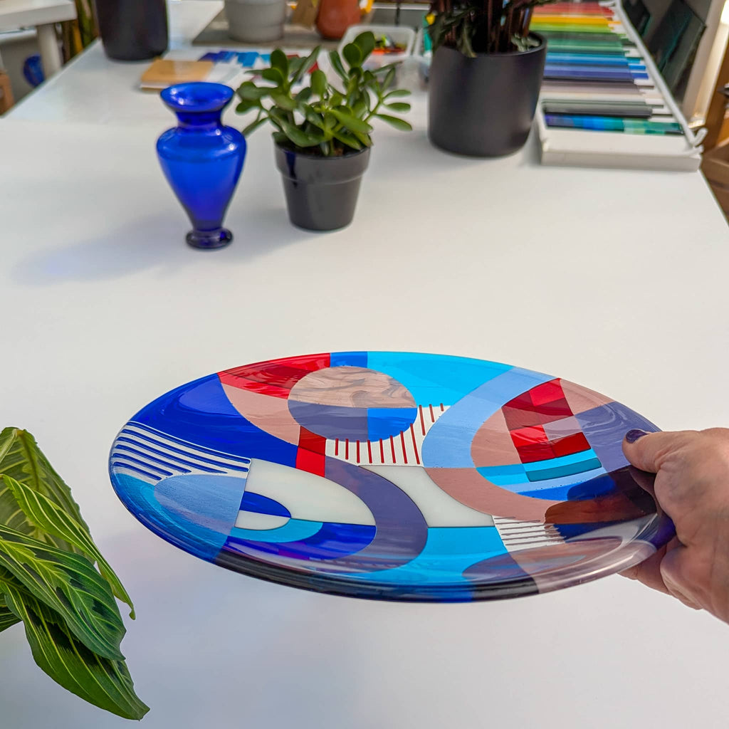 Medium fused glass shallow bowl