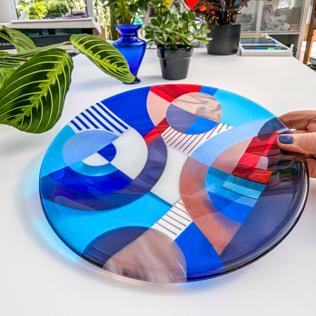 Medium fused glass shallow bowl