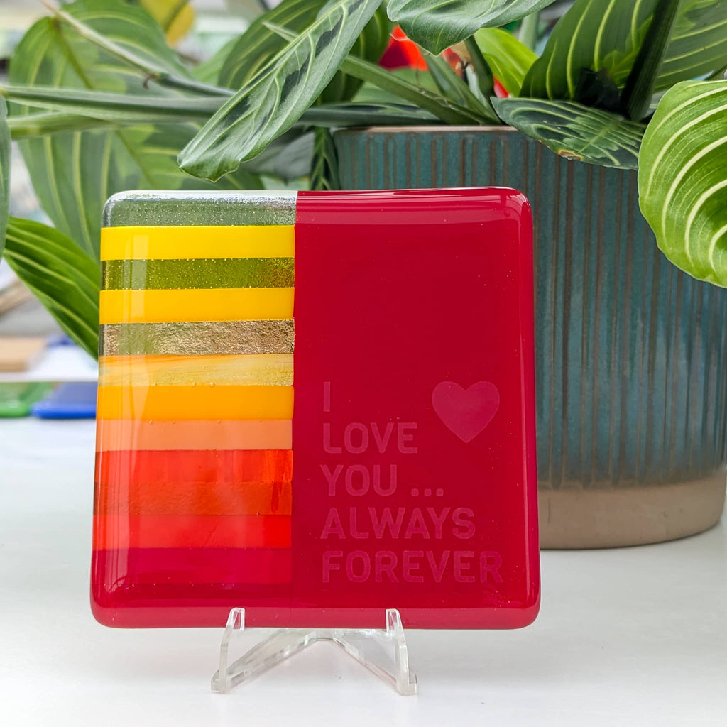 Engraved fused glass Miniature on acrylic stand