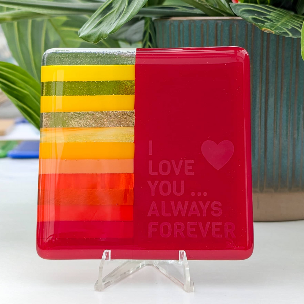 Engraved fused glass Miniature on acrylic stand