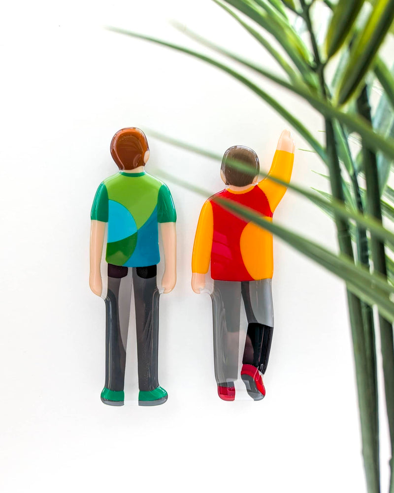 Commissioned contemporary glass Miniatures by Linda Rossiter showing the finished pair displayed together