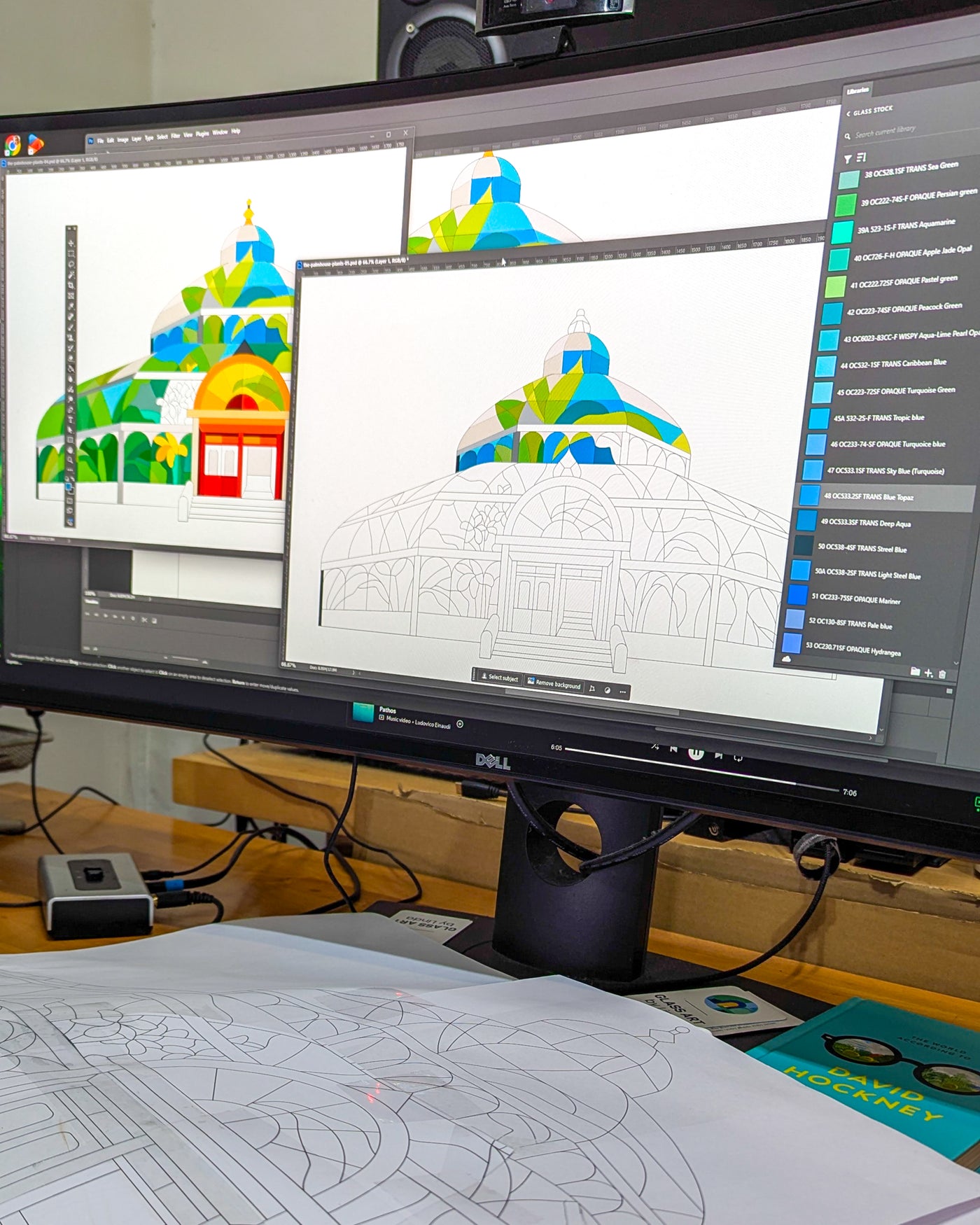 Digital design development for 'Palm House' showing the architectural layout and colour planning before the glass cutting began