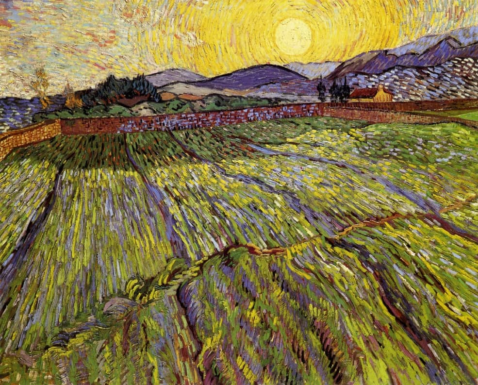  ''Enclosed Field with Rising Sun'' painted in 1889 by Dutch post-impressionist painter Vincent van Gogh