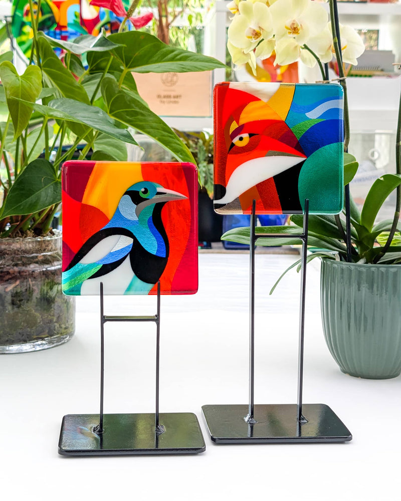 'Fox and Magpie' - the Cross Fox - Glass art Miniatures by GlassArtbyLinda