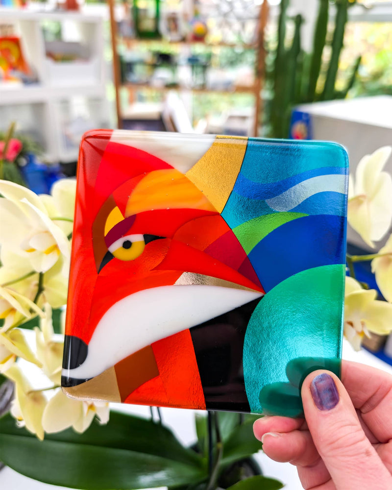 'Fox and Magpie' - the Cross Fox - Glass art Miniatures by GlassArtbyLinda