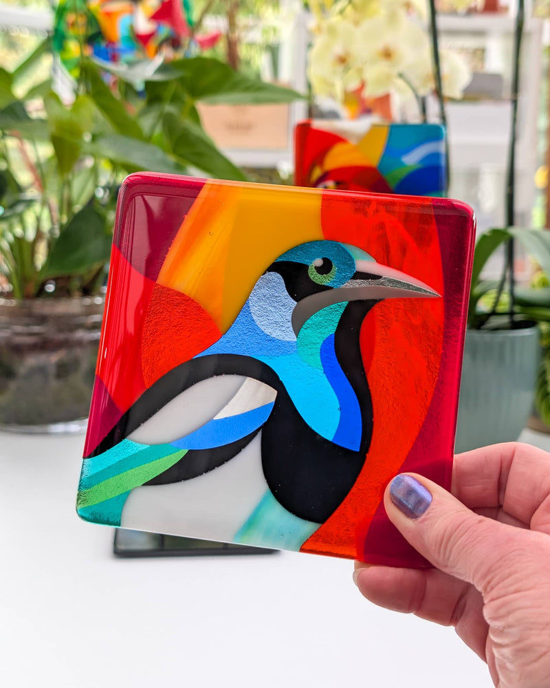 'Fox and Magpie' - the Wise Magpie - Glass art Miniatures by GlassArtbyLinda