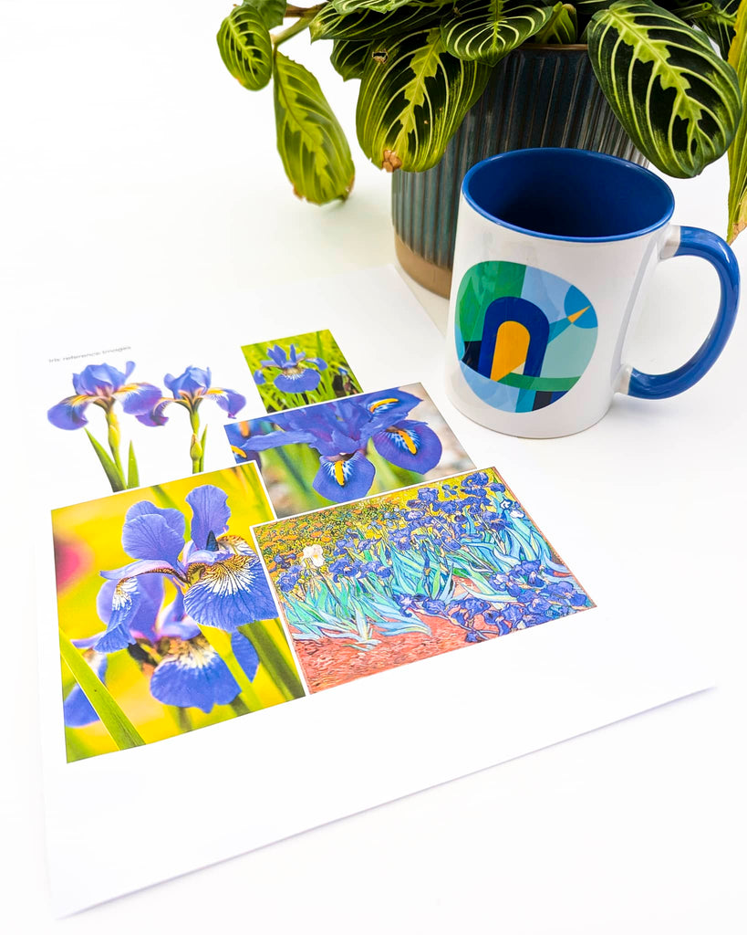 Iris inspiration for gardening fused glass art wall panel