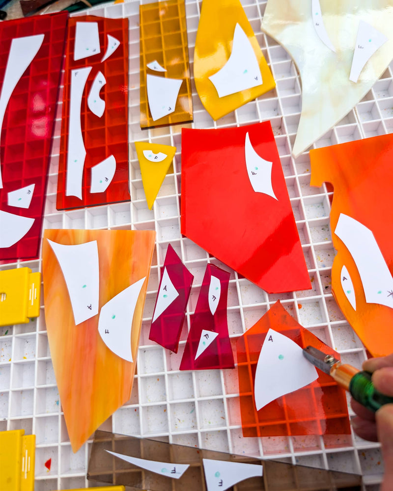 Every piece of glass is individually cut but hand