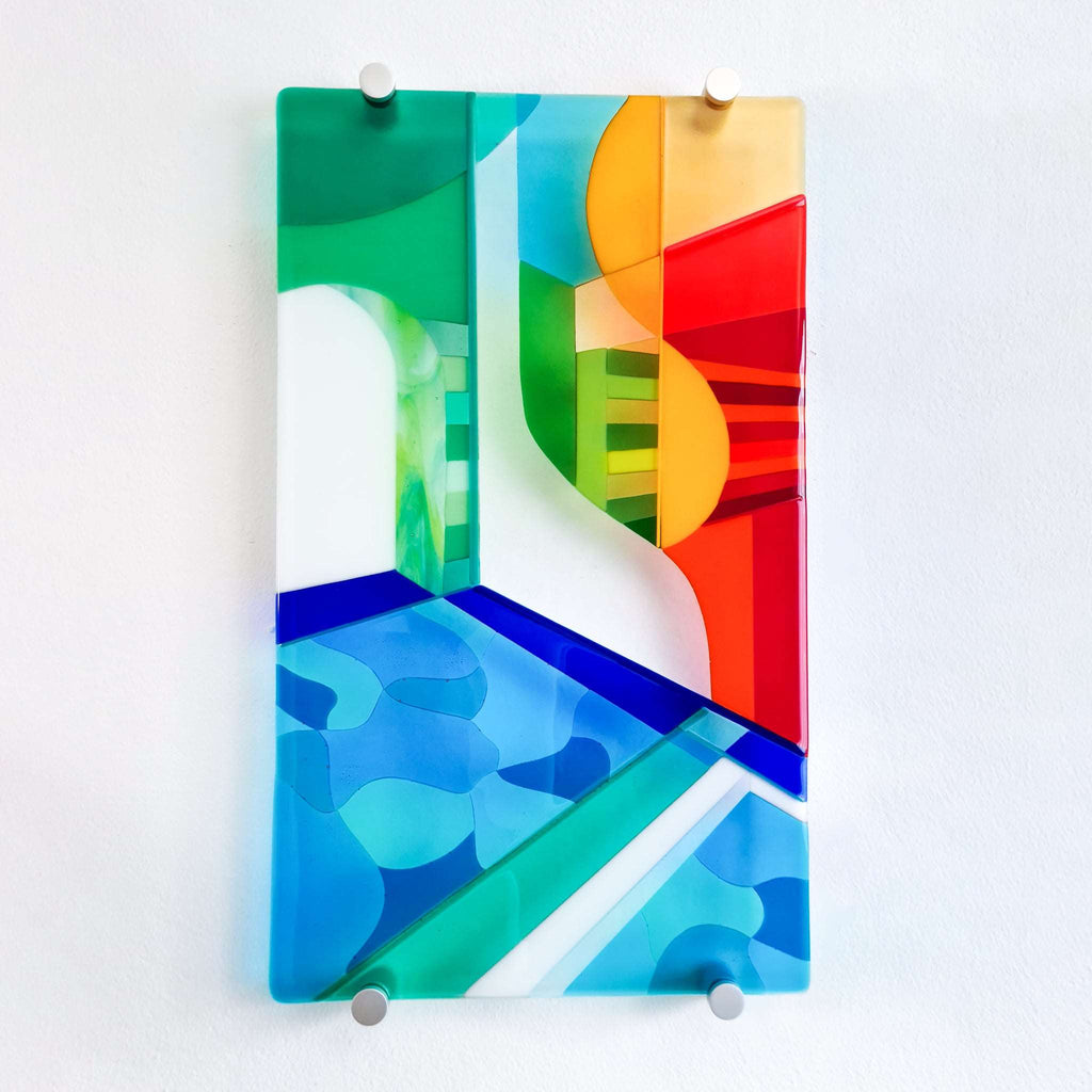 Biarritz diptych fused glass wall art. Left panel