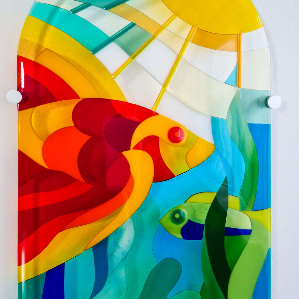 Under the Sea: Fused glass wall art. Glass artwork with vibrant colours in a modern style