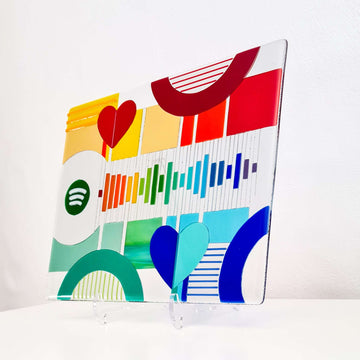 Spotify music code glass art in handmade fused glass, a unique waveform glass panel
